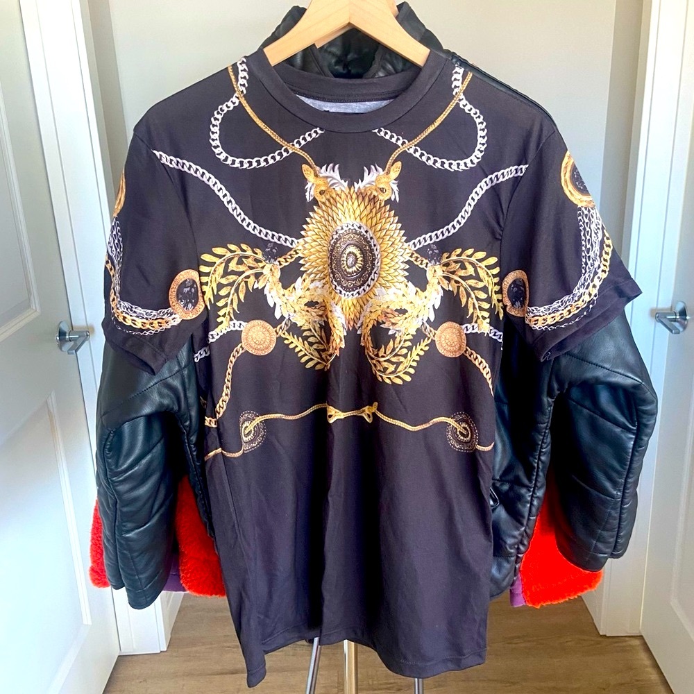 ZARA Black Gold T-shirt Snake Chain S
